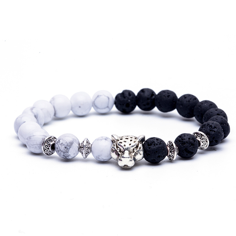 New Natural Frosted Volcanic Stone Bracelet Beads Leopard Head Beaded Diamond Elastic Bracelet