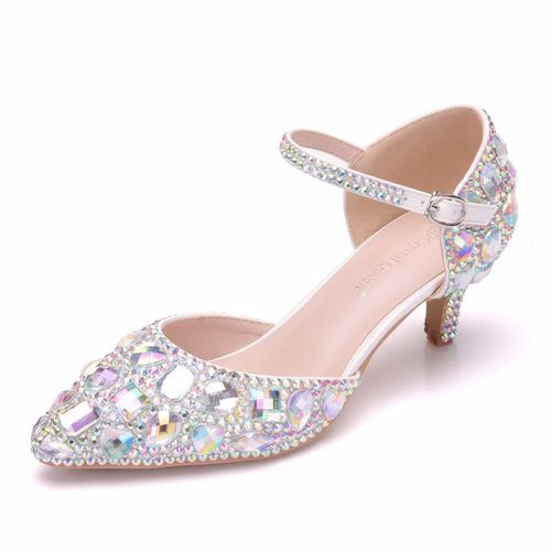 5 cm color diamond fine with cusp bling sandals with low short sandals female Evening Party singers Sandals crystal bridal wedding shoes