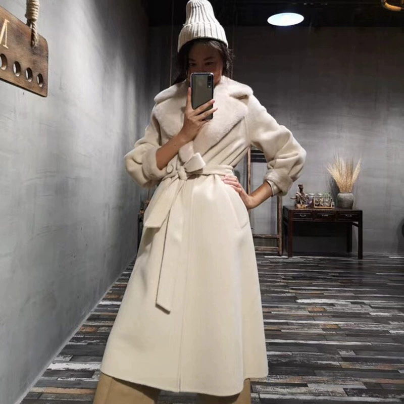 Double-sided woolen coat, long fitted cashmere jacket, 2020