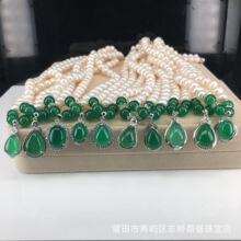 母亲节礼物套装银s925银淡水珍珠项链近正圆绿玉髓银配件吊坠妈妈