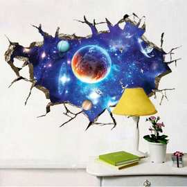 8502跨境 3D破墙太空星球立体墙贴纸卧室客厅天花板装饰贴画