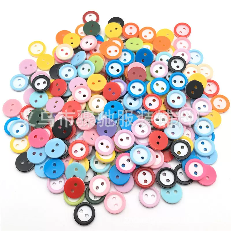 厂家现货批发双色树脂衬衫纽扣 儿童手工画彩色两眼细边卡通纽扣