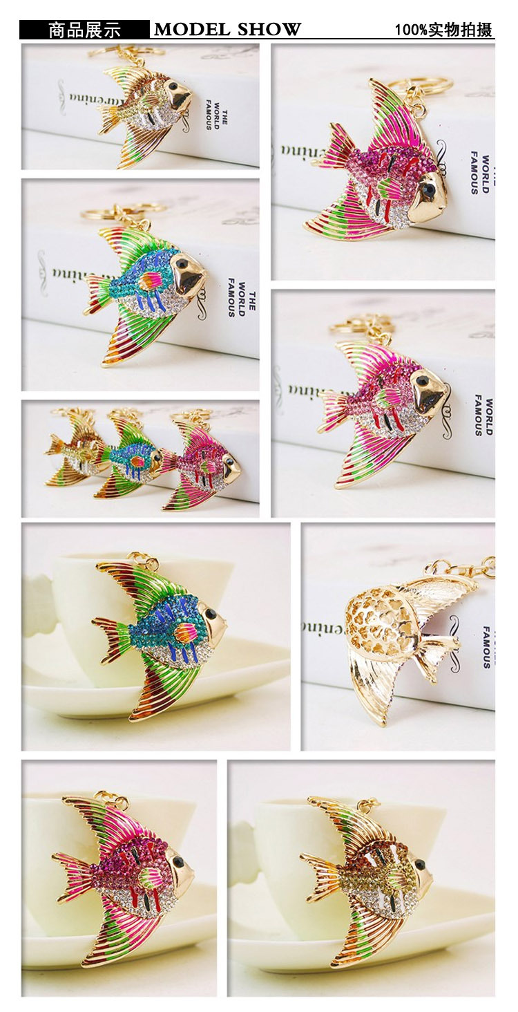 45g Weight Alloy, Metal Material Heart Pattern Unisex Gender Pink, Blue, Gold Color Korean Creative Cute Cartoon Tropical Fish Diamond  Keychain 无