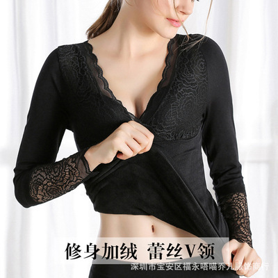goddess Thermal Underwear jacket Plush thickening Tight fitting Body Lace lady Base coat Autumn coat