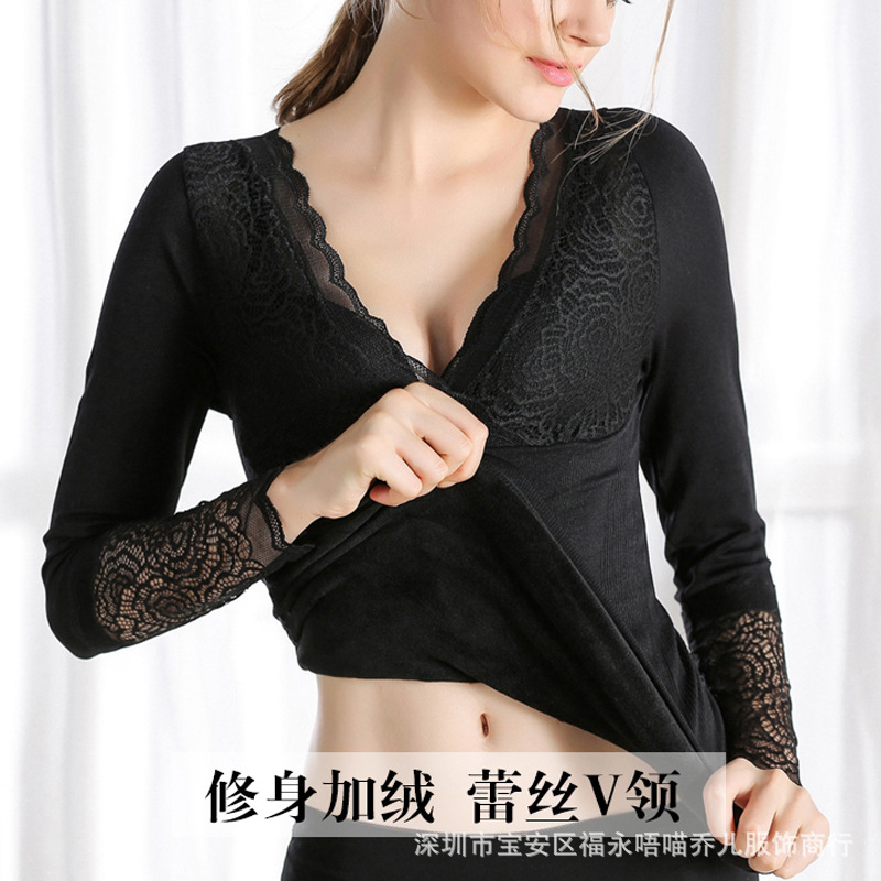 goddess Thermal Underwear jacket Plush thickening Tight fitting Body Lace lady Base coat Autumn coat