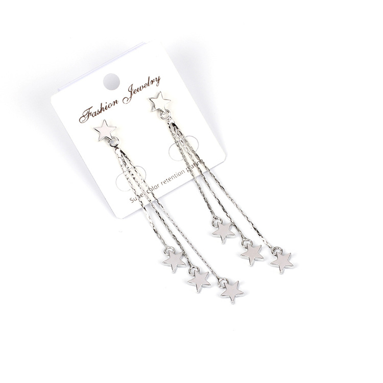 8g Weight No Inlaid Inlay Material Earrings Classification Wedding, Travel Occasion Metal Material Women'S Gender Plating Design Gold, Silver Color Korean New Beautiful Fairy Star Tassel Pendant Ladies Earrings Hot-saling Wholesale 20