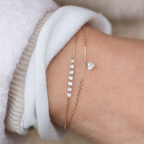 European and American cross-border new bracelets, fashionable wish jewelry, double-layered heart-shaped crystal bracelets for women, couple bracelets