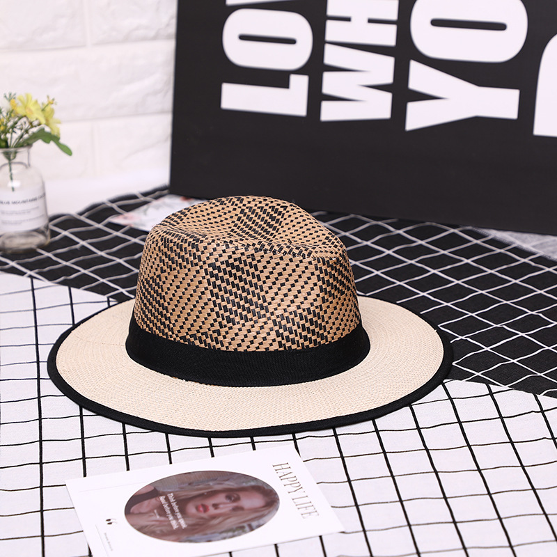 Sombrero de paja de los hombres de verano de jazz Británico a prueba de sol sombrero refrescante transpirable viajes al aire libre de lino fresco sombrero transfronterizo Venta caliente