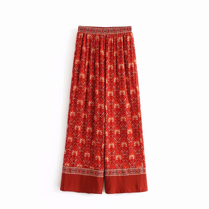  autumn red stitching printed wide-leg pants NSAM4285