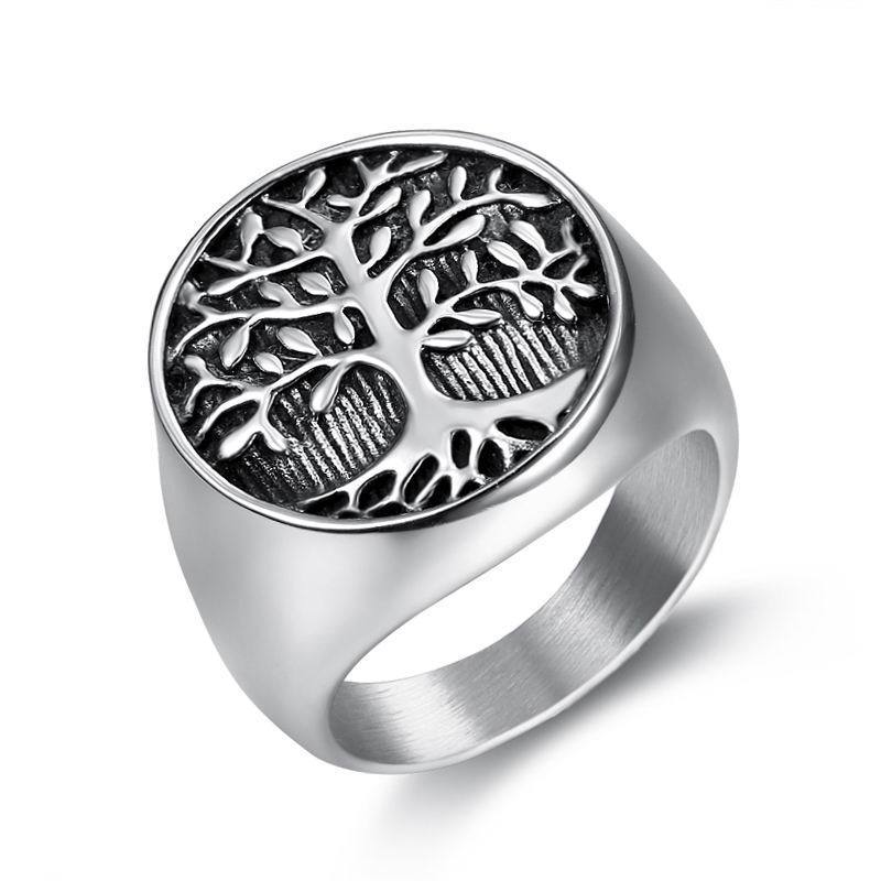 New Hand Jewelry Personality Creative Tree Of Life Ring Titanium Steel Casting Men's Ring