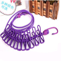 Creative outdoor clothesline with clips clothesline travel portable retractable windproof elastic rope with 12 clips