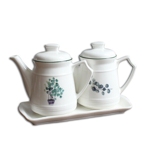 Nordic plant ceramic oil pot oil tank with lid oil bottle kitchen supplies seasoning bottle soy sauce pot vinegar pot seasoning bottle set
