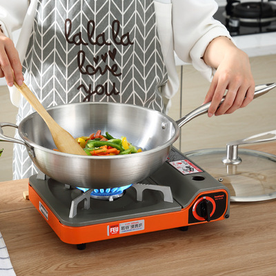 金伯乐304不锈钢炒锅 无涂层平底不粘锅电磁炉通用礼品