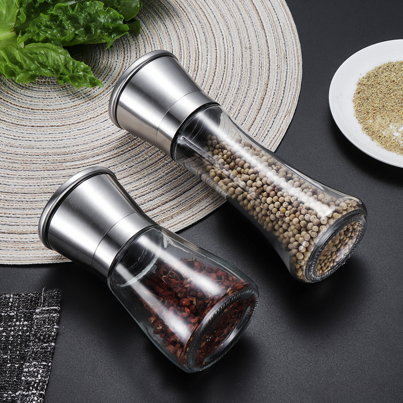 304不锈钢胡椒研磨器家用磨胡椒粉瓶花椒黑胡椒研磨瓶手动调料粉|ru