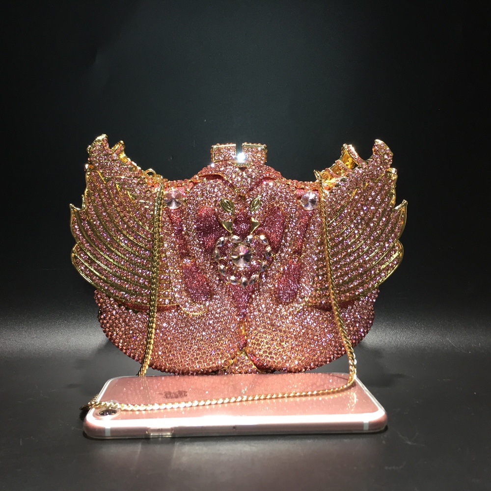 Túi clutch nữ đính kim cương thiên nga cỡ lớn dự tiệc — Màu đen, Màu hồng, Ảnh tùy chỉnh được Cá nhân hóa, Bảy màu vàng kim chi tiết 24