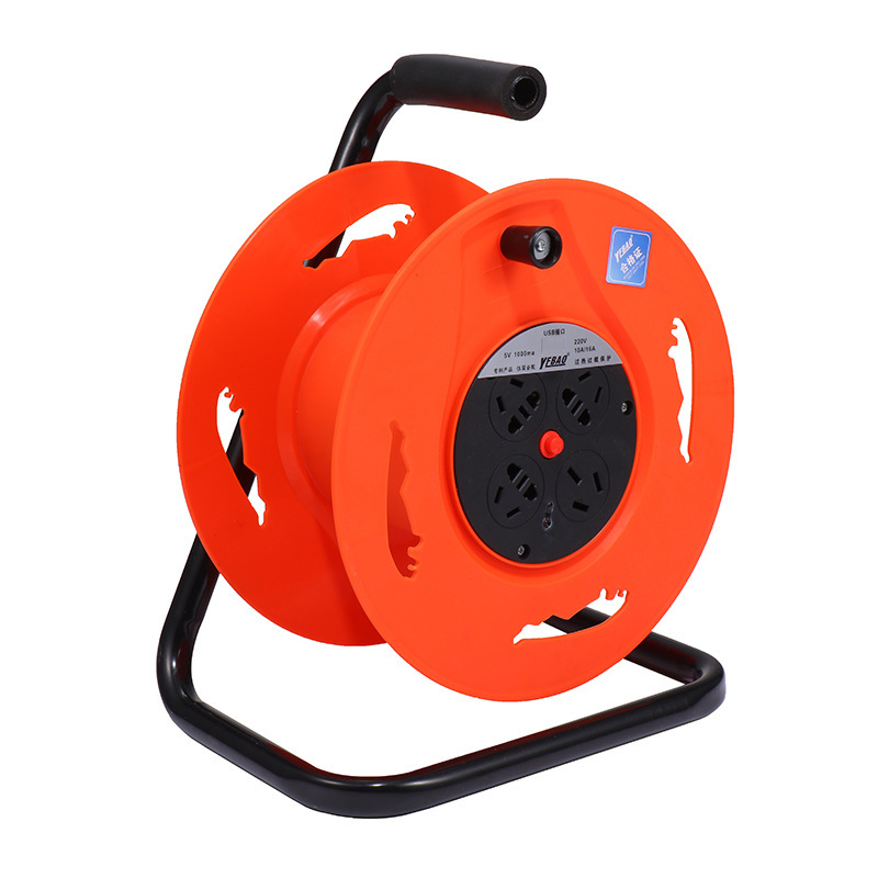 廠家批發野豹加厚塑料繞線盤220V帶USB插口便攜式移動電纜盤
