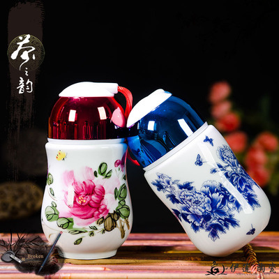Jingdezhen Blue and white ceramics glass men and women Mini originality student lovely With cover heat preservation Readily teacup gift
