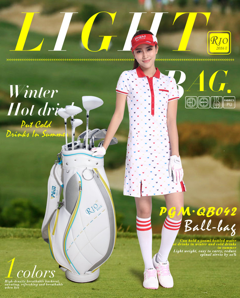 Túi golf PGM tiêu chuẩn nữ nhẹ, chất liệu PU, kích thước 123x22x35 cm — QB042-Trắng hồng, QB042-Màu xanh trắng chi tiết 18