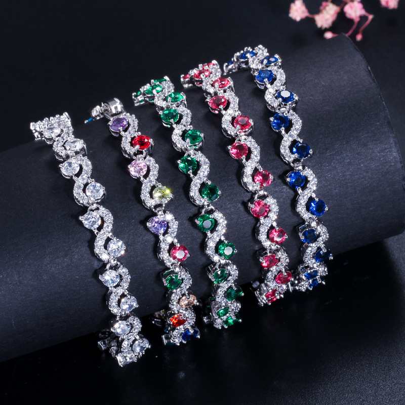 Elegant Cute Sweet Colorful Copper Plating Inlay Gem White Gold Plated Bracelets display picture 3