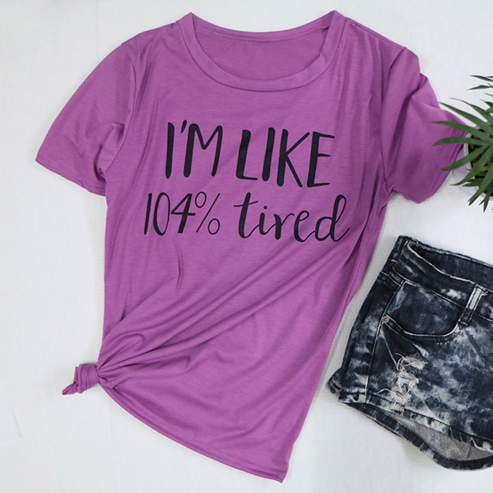 Loose Fit Summer T Shirt Unique Tired Letter Print Short Sleeve Round Neck Casual Style Wholesale Available