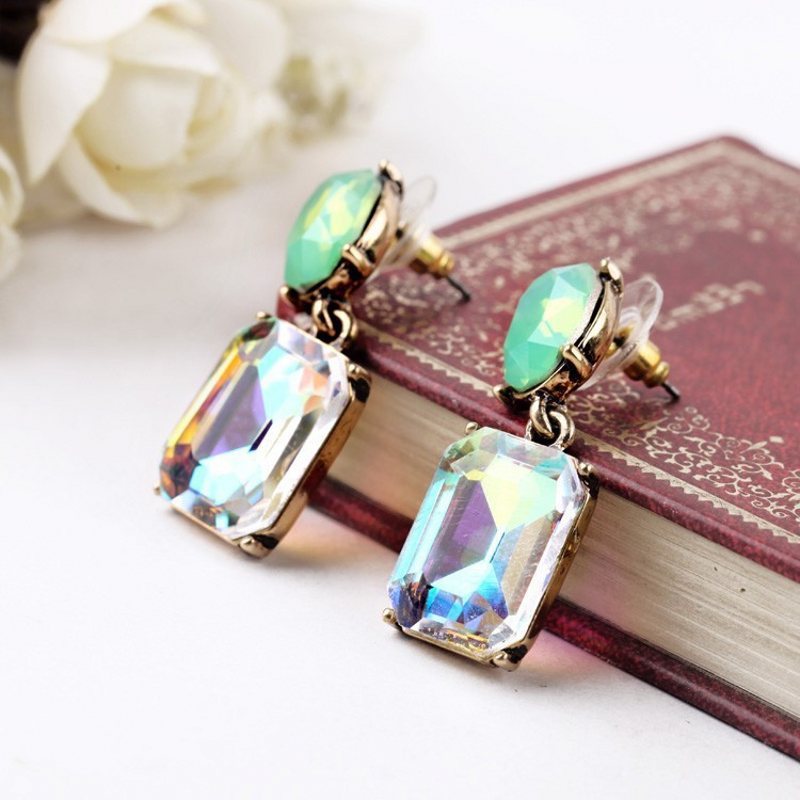 Resin Inlay Material Drop Earrings Classification 1 Pair Glam Oval Rectangle Alloy Plating Resin Women's Drop Earrings