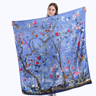 Neu 130cm Damen Seidenschal Karusselldruck Twill Seidenimitat Großer Quadratischer Schal Schal Schal display picture 4