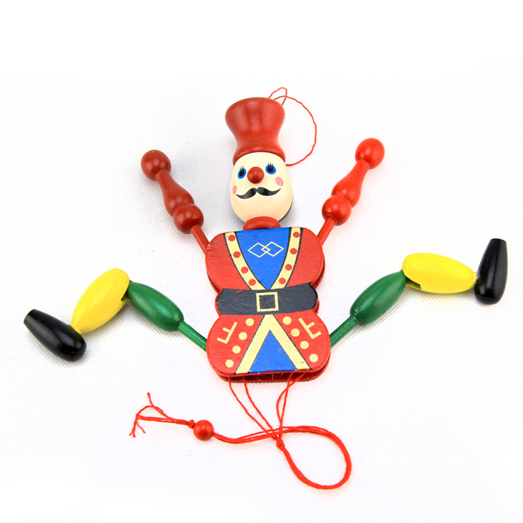 批发儿童玩具木偶中号士兵拉线人木质卡通小丑玩偶玩具拉线娃娃|ms