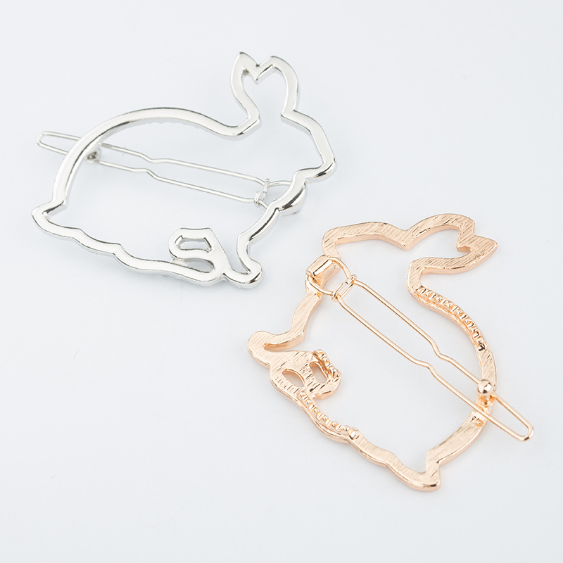 Simple Hollow Metal Cute Bunny Hair Clip Hot Hair Accessories Cartoon Edge Clip display picture 4