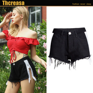 Shorts summer new high waist denim shorts female dark side zipper