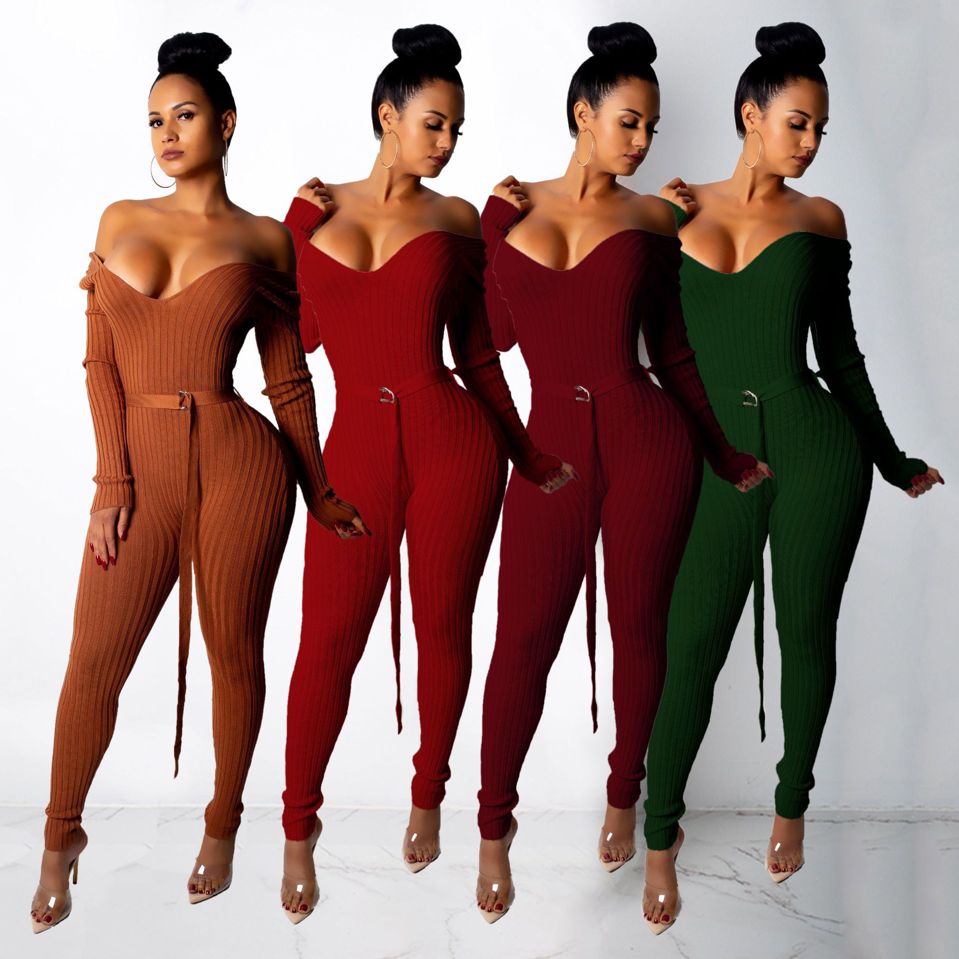 off the shoulder bodycon jumpsuit