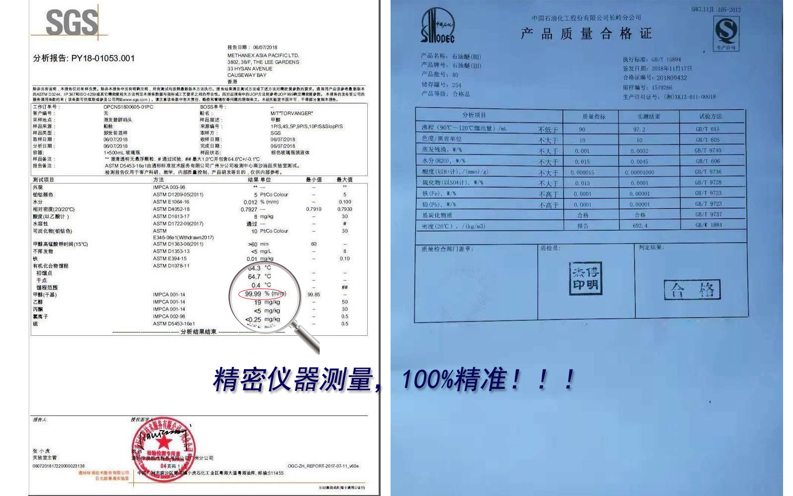 深圳甲醇南箭甲醇纯度报告