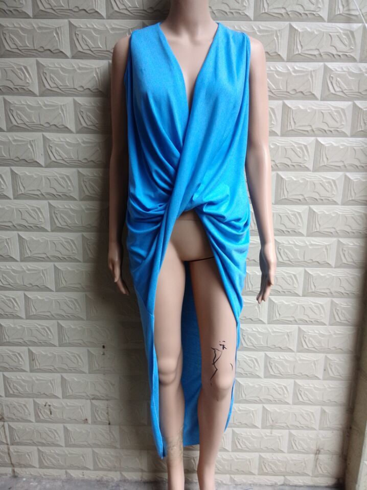 Sexy Bandage Dress Sleeveless Asymmetrical Design Floor Length Evening Party Wear Ready to Ship
