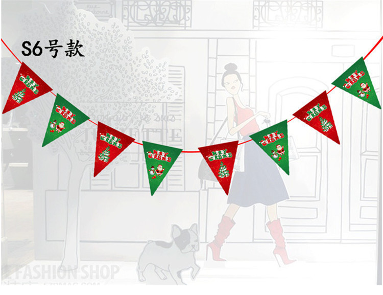 Decoraciones de Navidad Bandera de triángulo Feliz Navidad bandera colorida Bandera de doble cara Ventana de Navidad diseño familiar bandera colgante