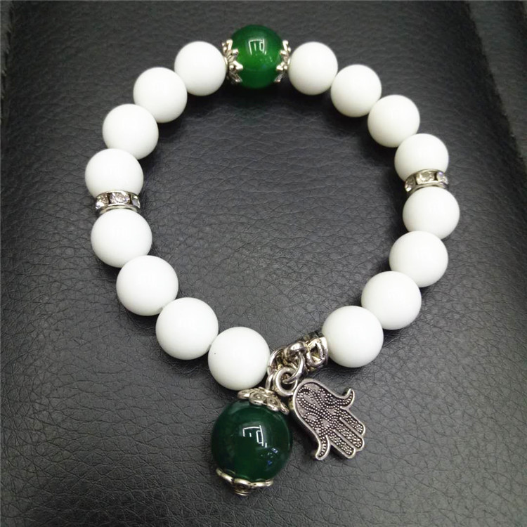 New trendy crystal jewelry: Green Dongling White Porcelain Obsidian combination bracelet, palm fortune bead bracelet wholesale, handcrafted detail image 6