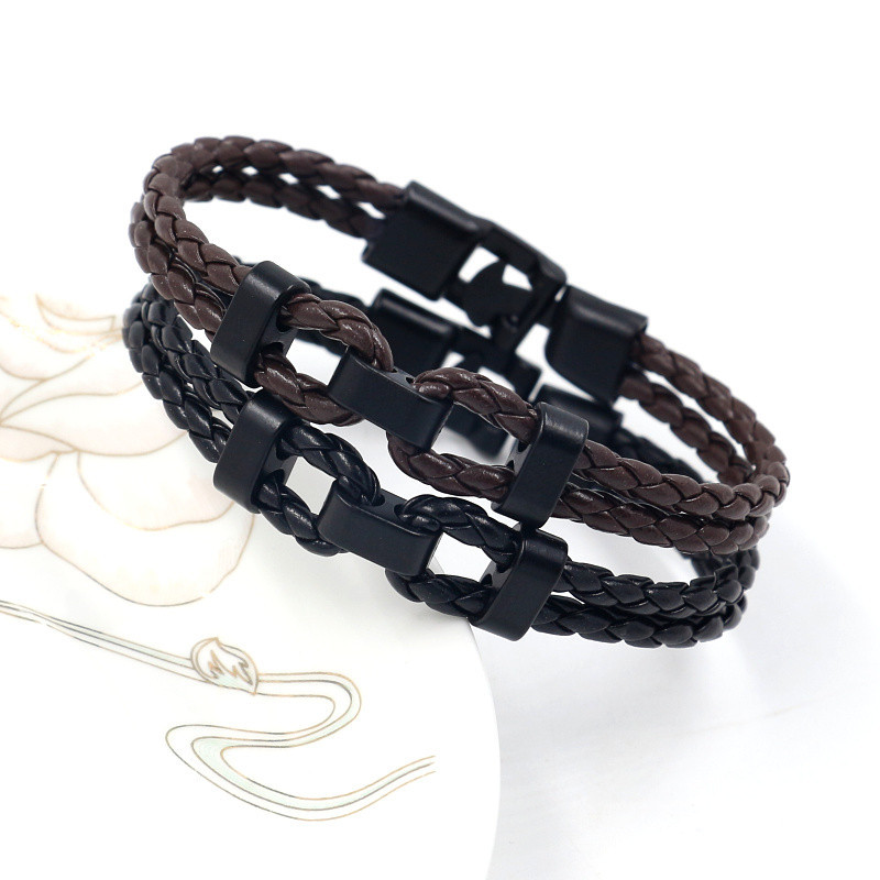 Men's Braided Leather Bracelet Rugged Charm Bracelet For Daily Wear_voghion.com