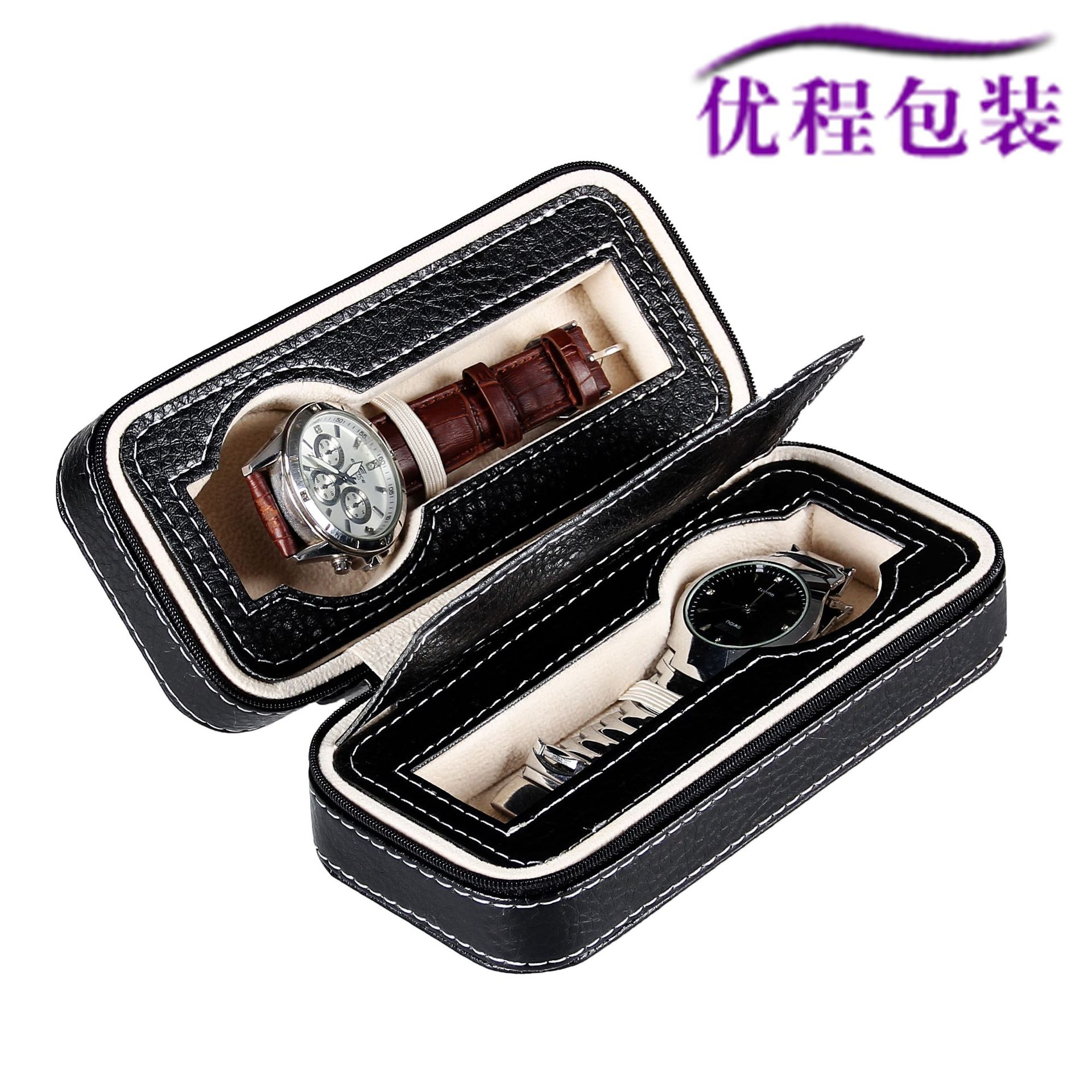 现货批发拉链手表盒便携式2位手表拉链包皮革手表收纳盒pu手表包
