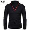 Demi-season polo, men's trend design long-sleeve, 2019, plus size, V-neckline, polo collar