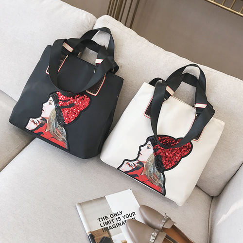 ins super hot large capacity women's bag sequin embroidered shoulder crossbody bag fitness bag short trip bag luggage bag
