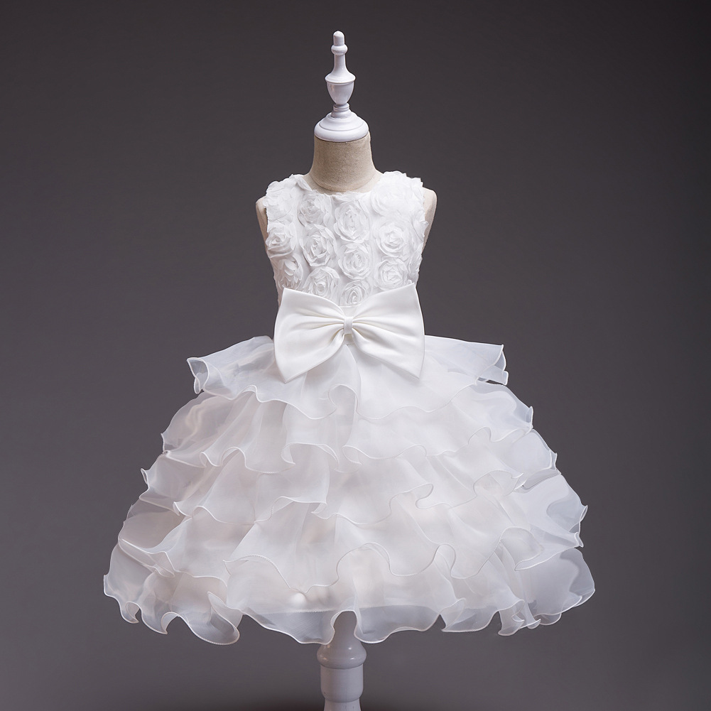Girls Dress Princess Flower Tutu Flower Girl Bow Wedding Net Skirt display picture 7