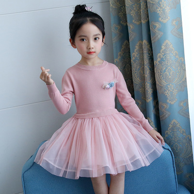 2018 mùa xuân mới quanh cổ áo len dài tay eo Hàn Quốc váy công chúa cô gái một thế hệ các chất béo