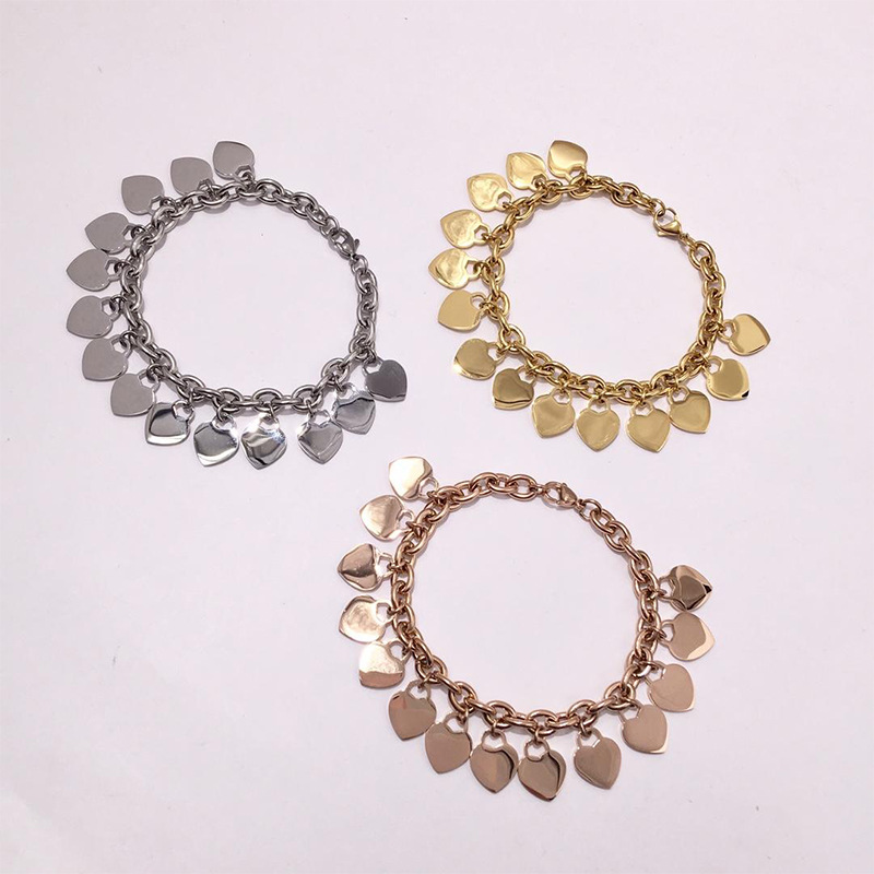 35g Weight 0.03µm-0.05µm Gold Plating Thickness PVD Coated Gold Plating Process PVD Coated 14K Real Gold Plated 18K Real Gold Plated 24K Real Gold Plated Heart Shape 304 Stainless Steel 316L Stainless Steel  316 Stainless Steel  Basic Classic Style Plating Bracelets