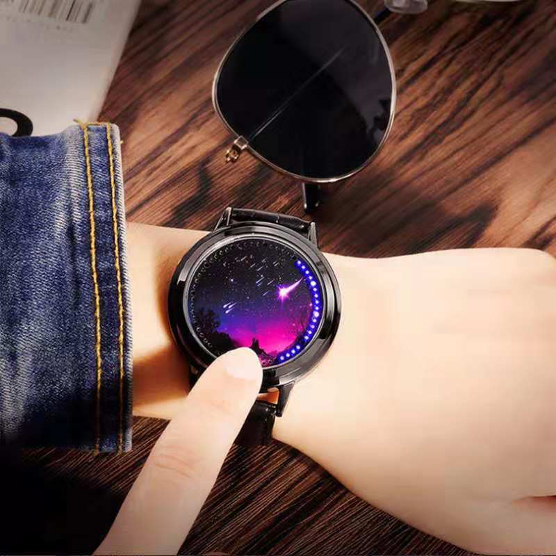 LED触屏情侣手表乔治社会人时尚男女学生真皮带防水触摸 礼品批发|ru