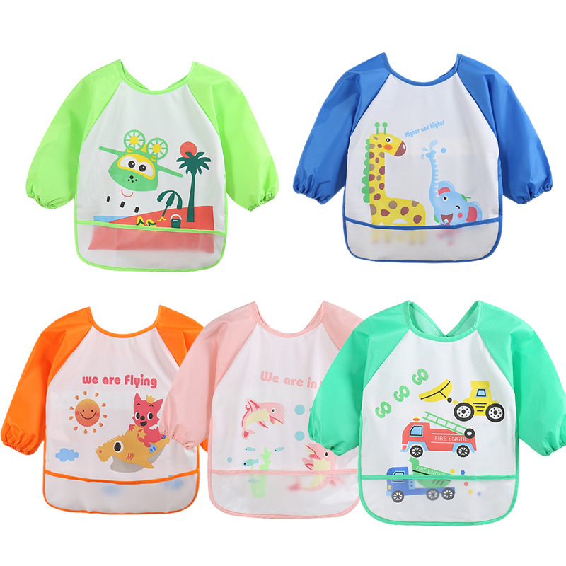 Cartoon Painting clothes Lace- Dressing baby baby Having dinner Burqa Bibs Protective clothing children apron Autumn and winter