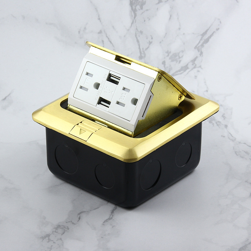美式地插带双USB 阻尼弹起式两位美标地板插座铜合金美式地面插座-阿里巴巴