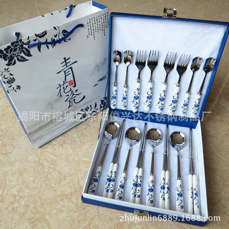 Stainless steel cutlery Ceramic handle cutlery Blue and white porcelain Cutlery Set Stainless steel cutlery 16 Set of parts