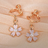 Fresh fuchsia earrings from pearl, ear clips, Japanese and Korean, flowered, Korean style, no pierced ears