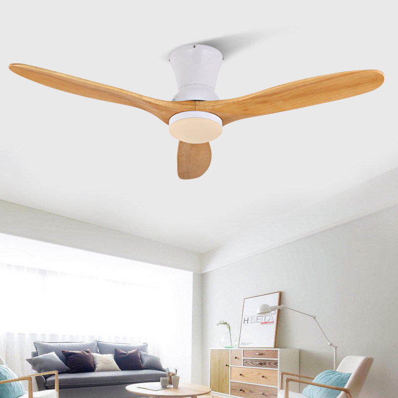 北欧实木吸顶吊扇灯客厅餐厅卧室风扇灯变频简约黄木色带灯吊扇