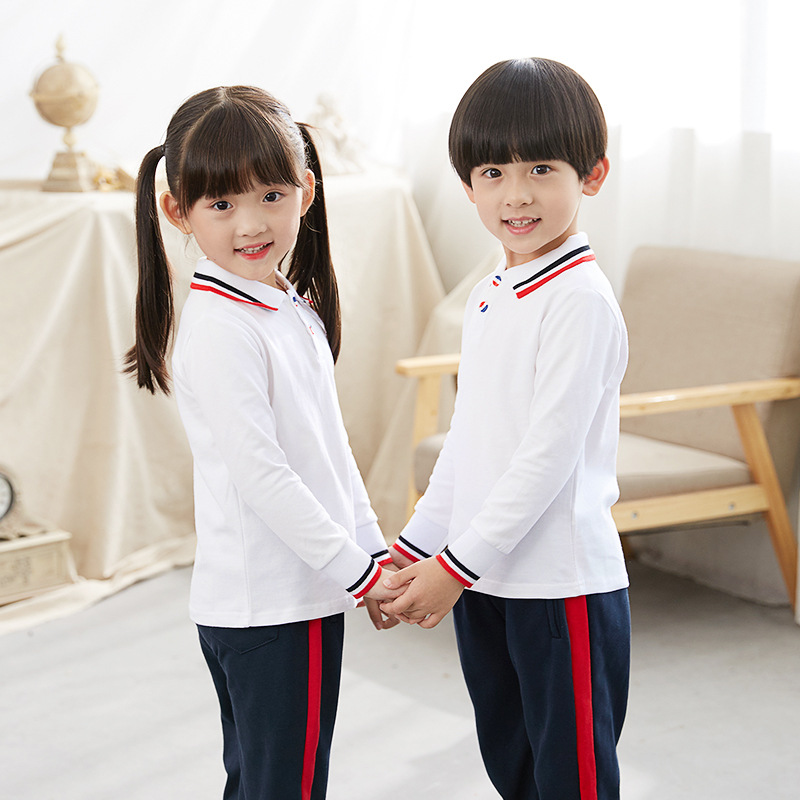 Preschool uniform set of three for spring and autumn, long-sleeved primary school student school uniform, children's class uniform, British style, single T-shirt, drop shipping