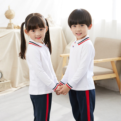 Preschool uniform set of three for spring and autumn, long-sleeved primary school student school uniform, children's class uniform, British style, single T-shirt, drop shipping