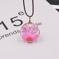 小清新干花吊坠项链 晶菊蕾丝花押花植物标本玻璃球锁骨链毛衣链